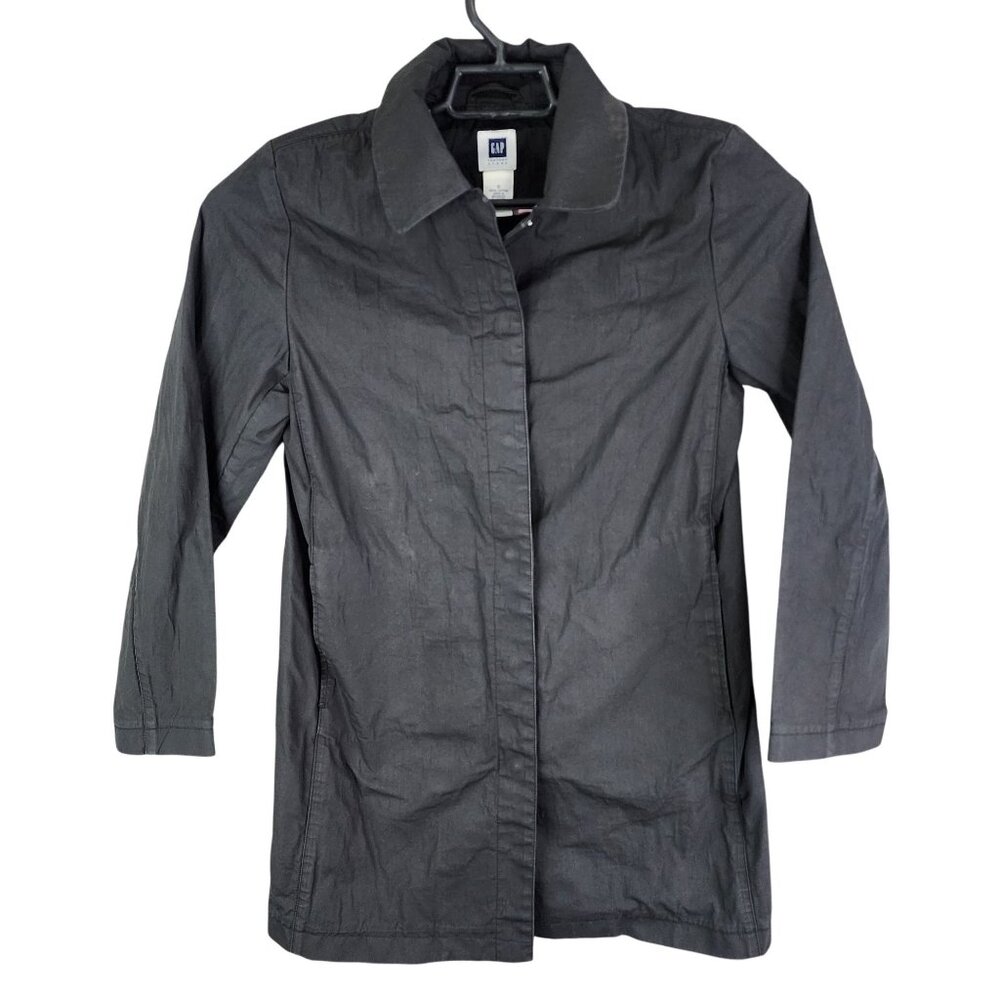 Womens Black Gap Factory 100% Cotton Jacket Coat Button Up Long Sleeve Size S